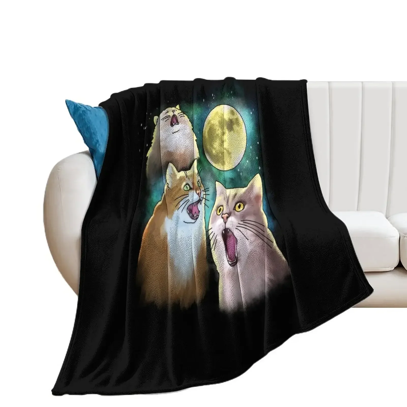 

Three Cat Moon 3 Wolf Moon Funny Parody Throw Blanket christmas decoration Bed Fashionable valentine gift ideas Blankets