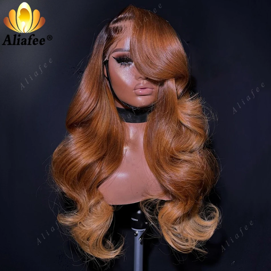 Ombre Orange Blonde with Dark Roots 13X6 Lace Frontal Wigs Human Hair for Women Brazilian Pre Plucked Lace Front Human Hair Wig