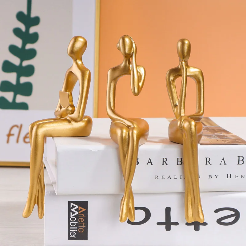 Conjunto de três peças de estatuetas de arte para decoração de mesa, adequado para mesa de estudo ou decoração de estante