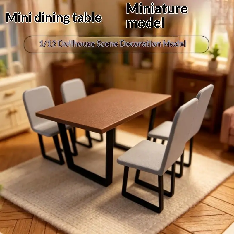 Dining Table 1/12 Dollhouse Miniature Chair Set Furniture Model Home Scene Decor Pretend Play Toy Gift