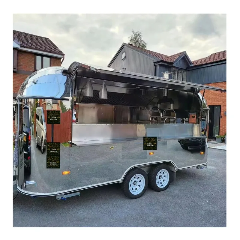 Food Truck Trailer Stainless Steel Mobile Catering Bar Fried Chicken Burrito Pizza Fast Food Truck Fully Equipped  Customized