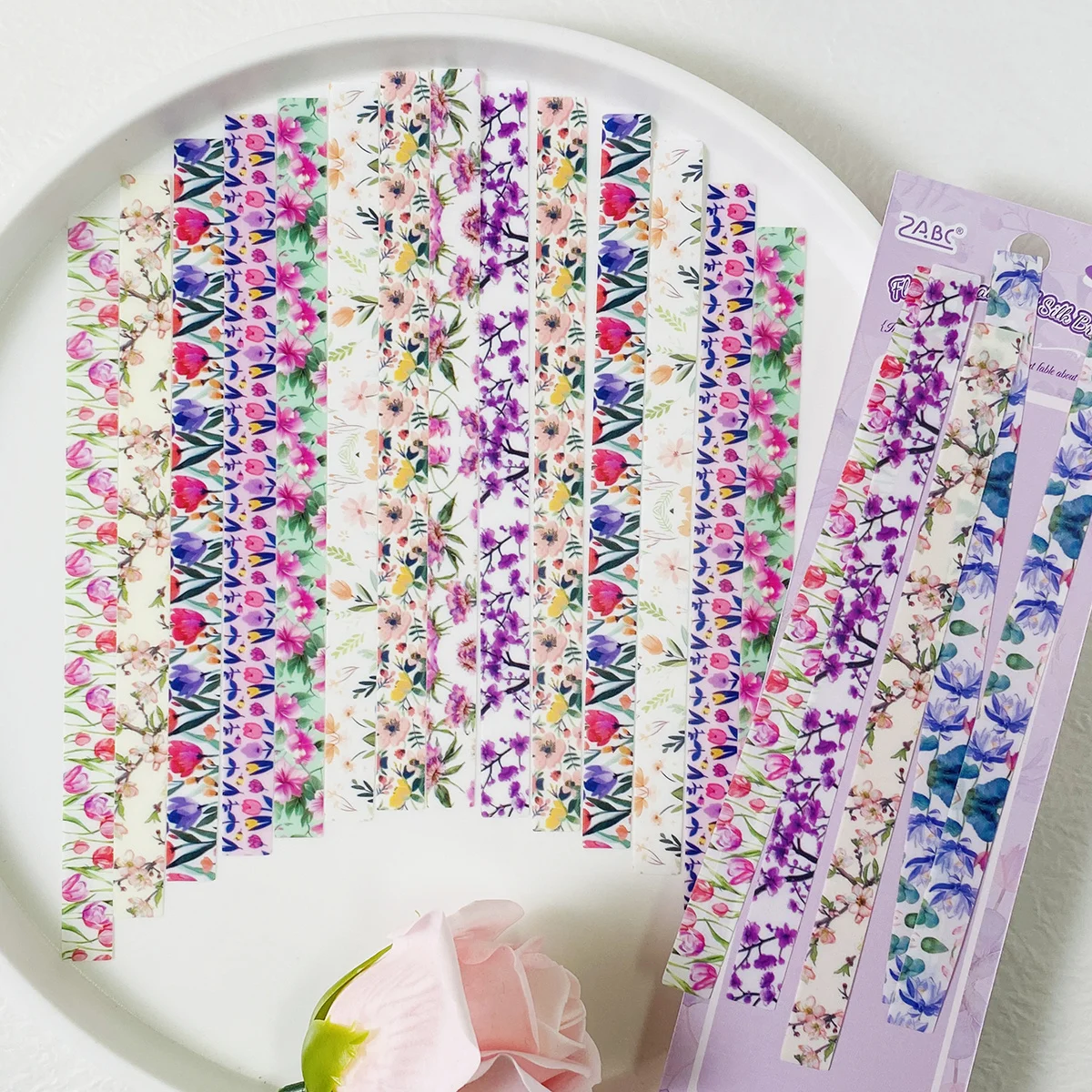 20pcs Floral PET Long Strip Stickers for Scrapbooking Junk Journal DIY Decorations Card Making DIY Notebooks Stickers