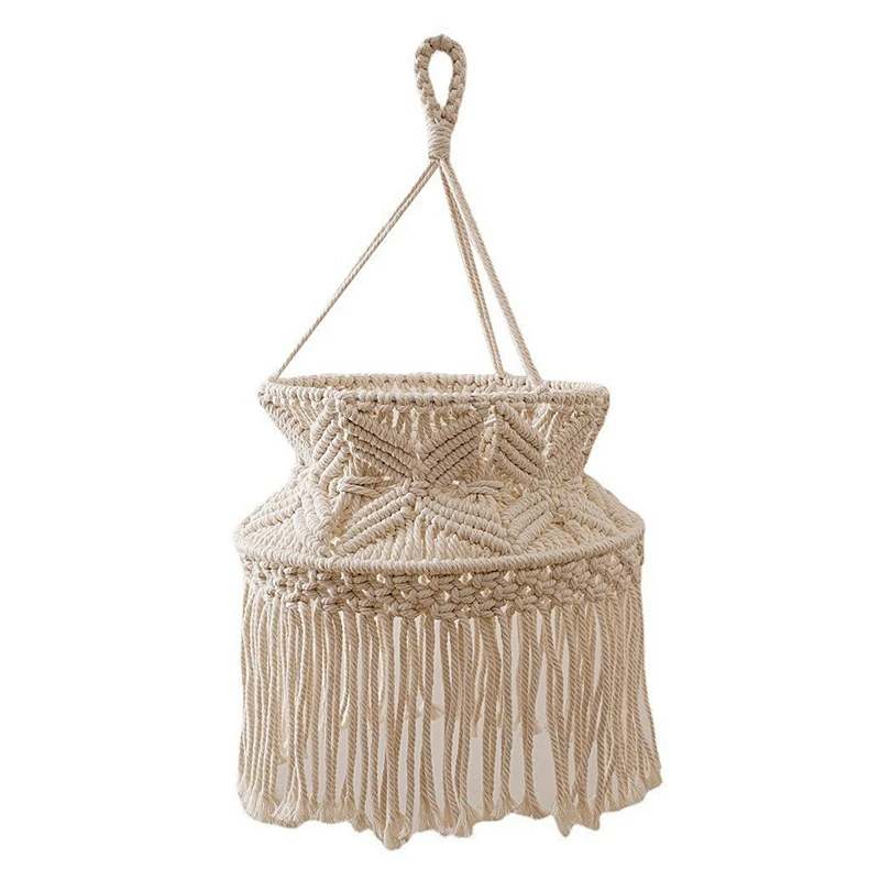 Hand Knitting Lamp Shade Ceiling Light Shade Fitting, Boho Macrame Lamp Shade Lantern For Living Room Bedroom Home Decor