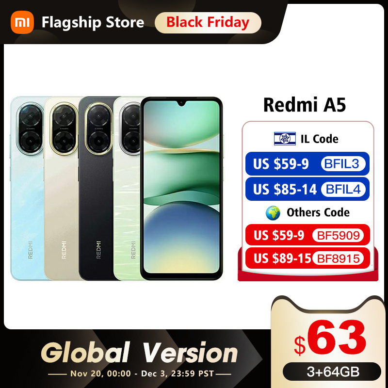  Global Version Xiaomi Redmi A5 Smartphone 32MP AI Dual Camera 6.88" display UNISOC T7250 CPU 5200mAh Battery 15W Fast Charging 