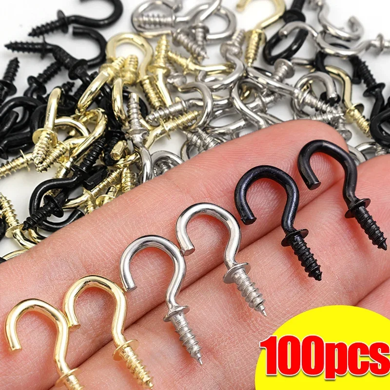 100/50pcs Mini Ceiling Screw Hooks Iron Hanger for Outdoor String Lights Hanging Plants Mug Arts Decorations Cup Extend Hooks