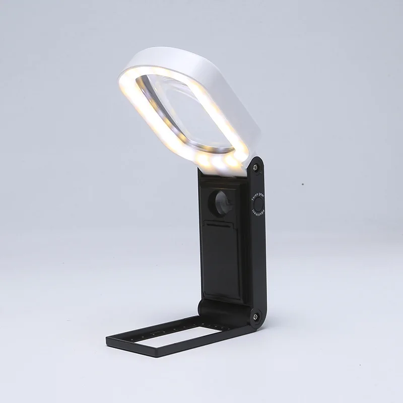 

10X Magnifier Multi Light Three Color Switching Foldable Handheld Magnifying Glass Desktop Desk Lamp Elderly Reading