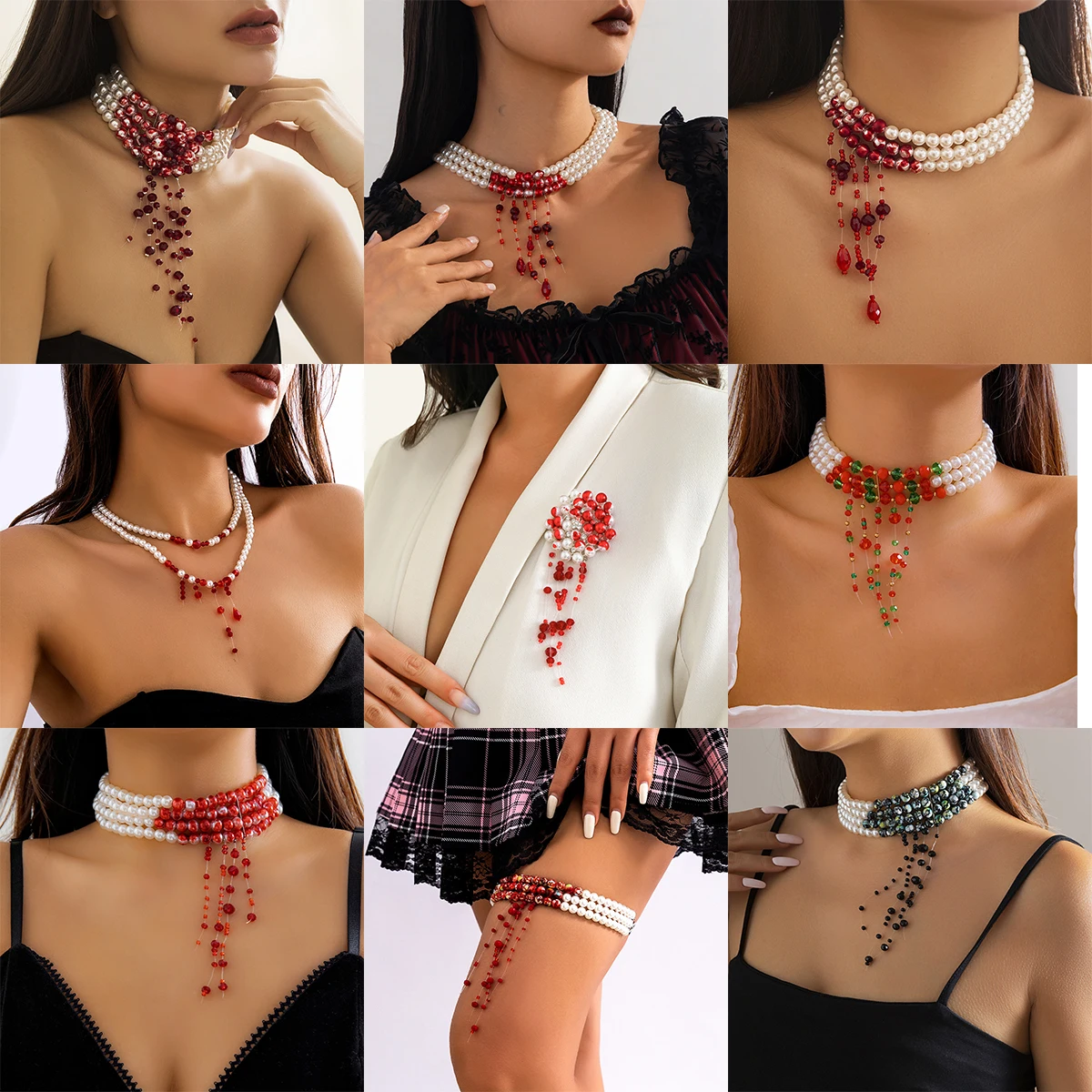 

Gothic Multi-layered Pearl Necklace for Women Personalized Tassel Clavicle Chain Chokers Necklace Jewelry Halloween Accessories