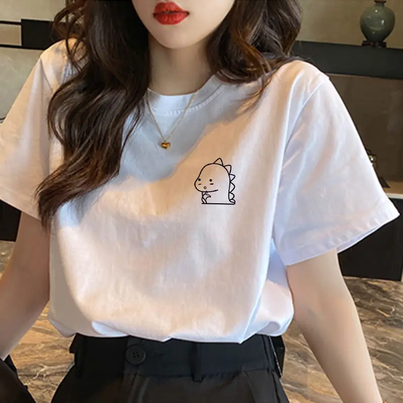 Koreanische Pulovers Kurzarm Ästhetische Mode Plus Größe Casual Baumwolle Grafik T Hemd Lose Kleidung Tops frauen T-shirt Sommer