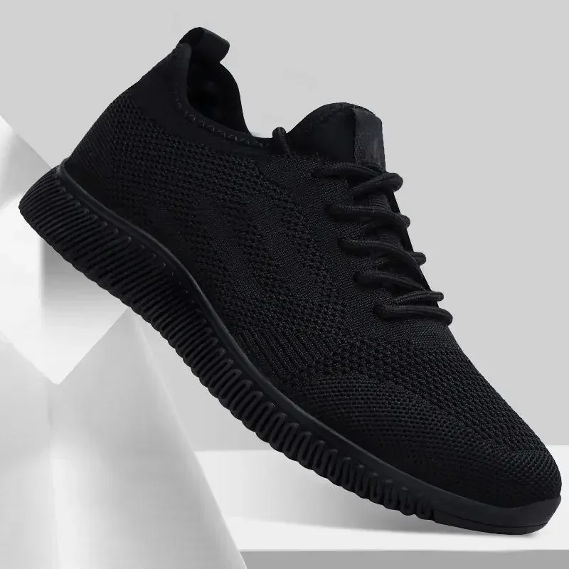 Men Sneakers Ultra-Light Knit Running Shoe Outdoor Mesh Lightweight Sport Shoes Non-slip Breathable Black Lace-up Casual Shoes