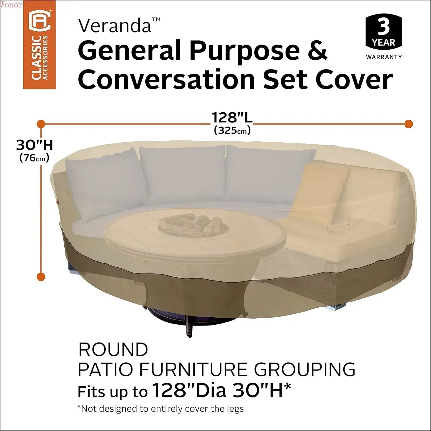 

Veranda Water-Resistant 128 Inch Round General Purpose Patio Furniture Cover, Patio Furniture Covers