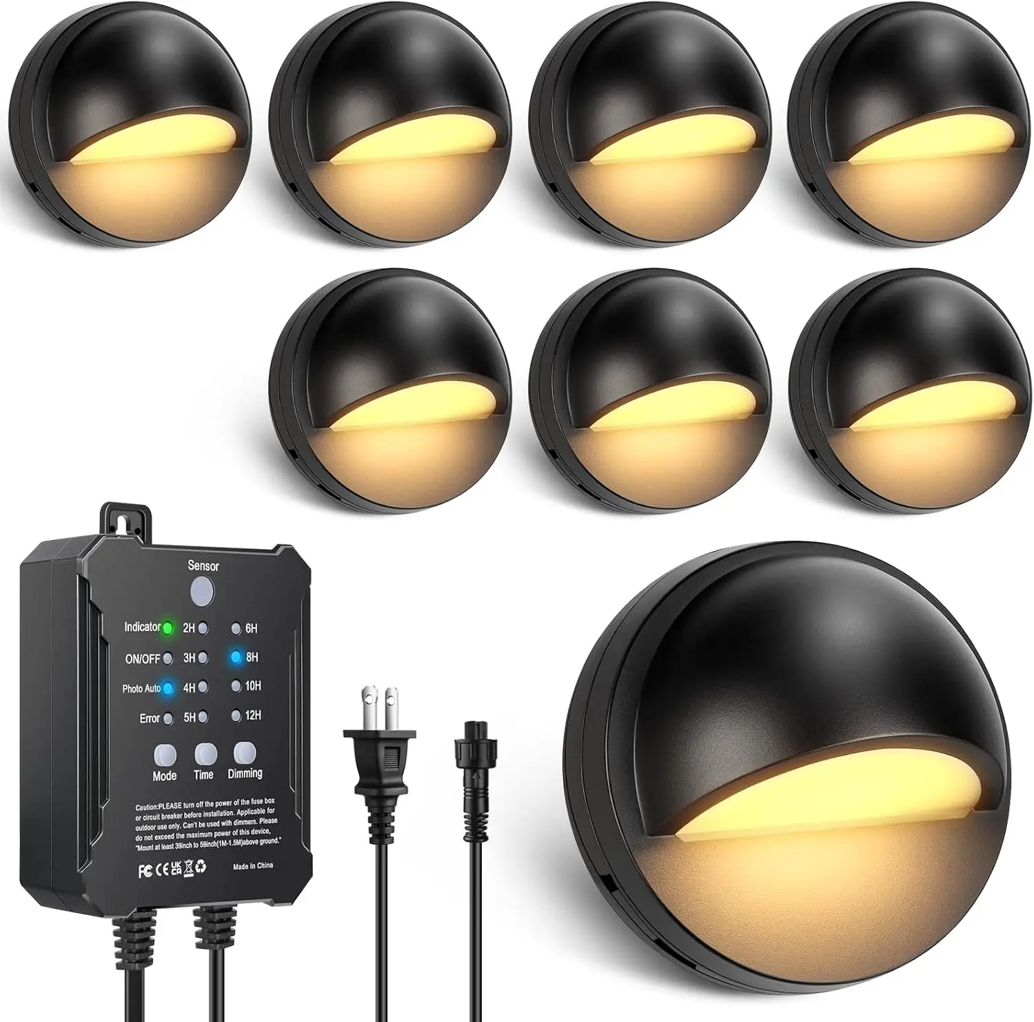 

8 Pack Low Voltage LED Deck Lights Kit with Photocell Sensor, Timer, IP67 Waterproof Outdoor Step Stair Lights
