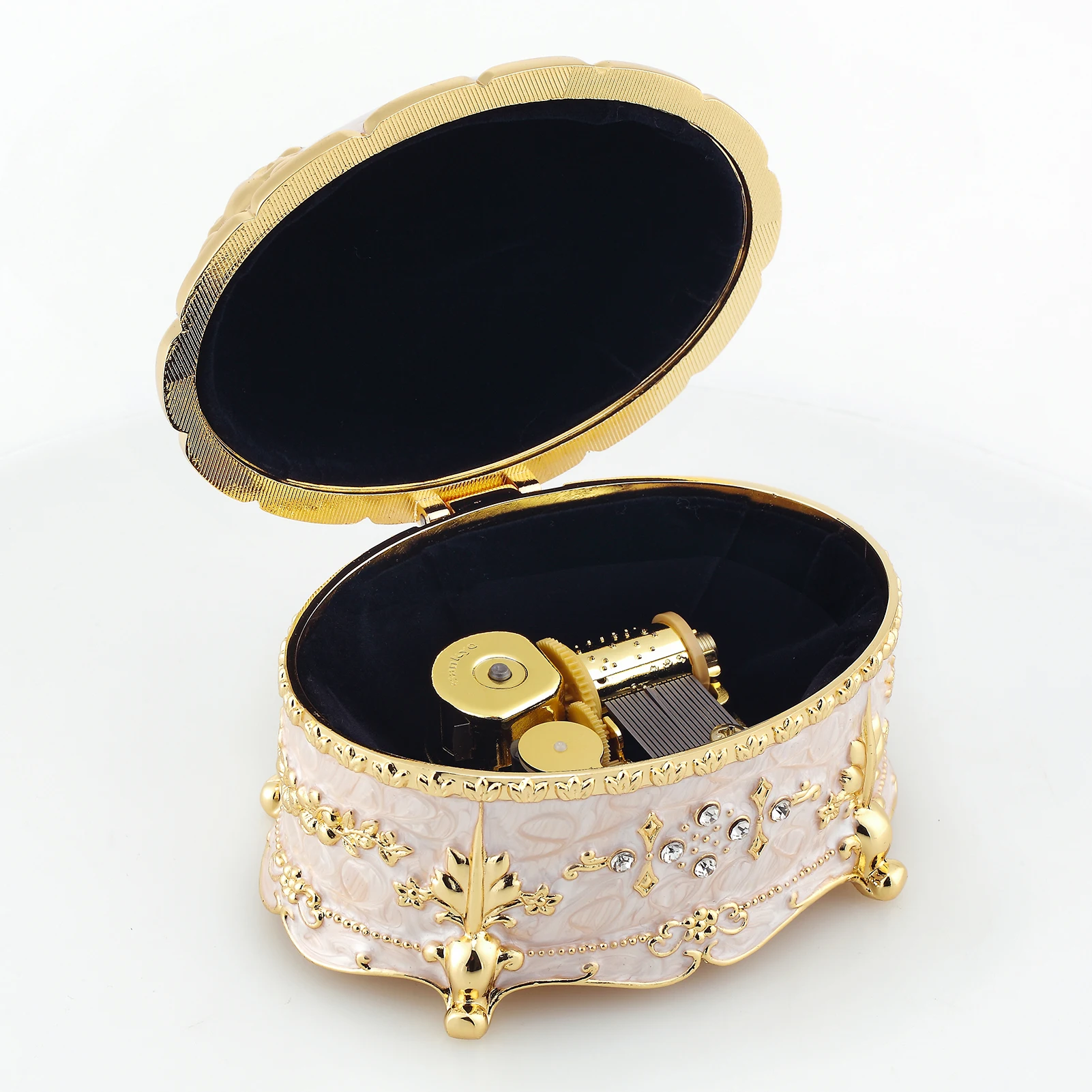 

SOFTALK Oval Emboss Alloy Metal Music Box Wind Up Antique Jewelry Musical Boxes Anastasia Birthday Valentine's Day Gifts
