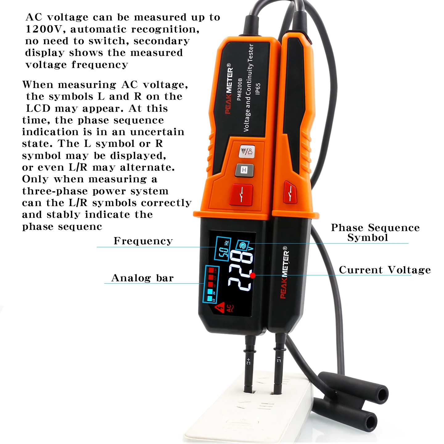 Huayi Waterproof Dustproof Intelligent Recognition AC/DC Voltage Measuring Instrument RCD Test Polarity Detection PM8200