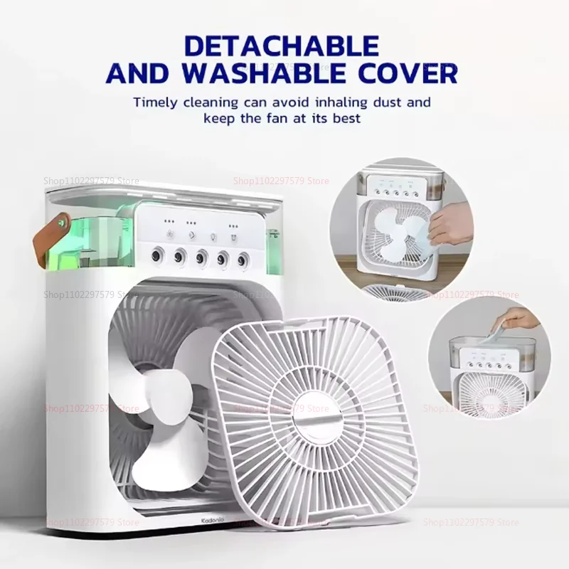 3 in 1 Portable Air Cooler Fan with LED Night Light Humidifier Adjustable Temperature Home Office Personal Small Air Conditioner