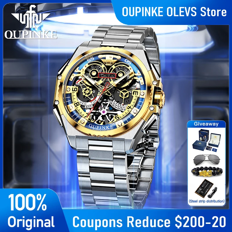 

OUPINKE 3266 Mens Watch High Quality Flywheel Automatic Mechanical Watch 50M Waterproof Luminous Watch Luxury Italian Designer