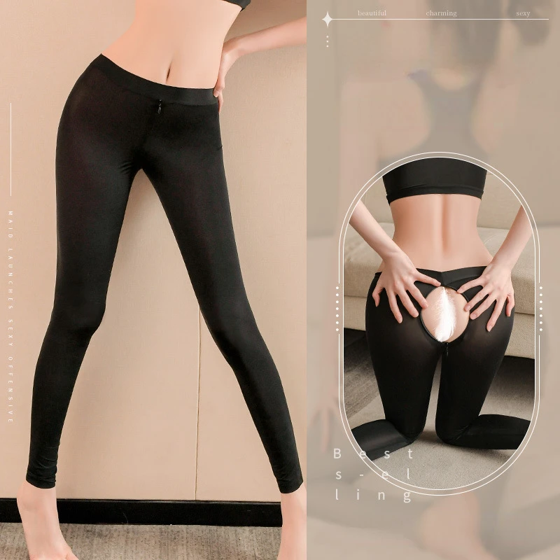 Hollow Out Sexy Open Crotch Leggings Sets with Tank Tops Push Up Crotchless Hot Pants Erotic Slim Fit Outdoor Playing Clubwear