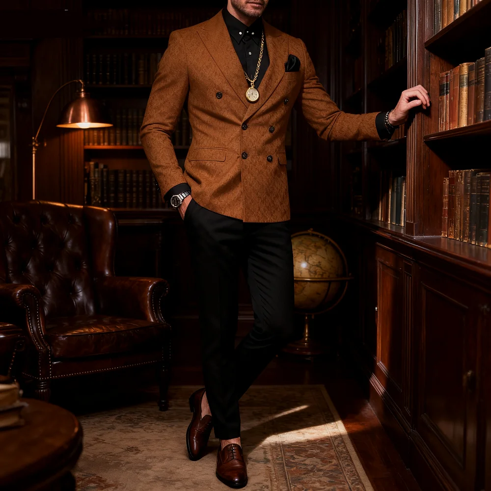 

Высококачественный приталенный мужской костюм, пиджак с зубчатыми лацканами и брюки, комплект из 2 предметов для свадебного гостя, официальный деловой наряд