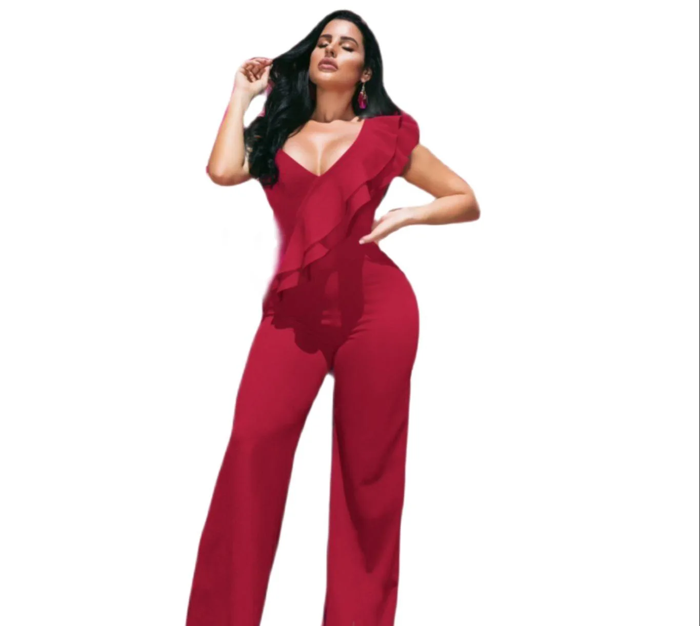 Mono de retales para mujer, mono informal Sexy con hombros descubiertos y cuello oblicuo, mono negro de manga larga para mujer, pantalones anchos ajustados elegantes, ropa de calle