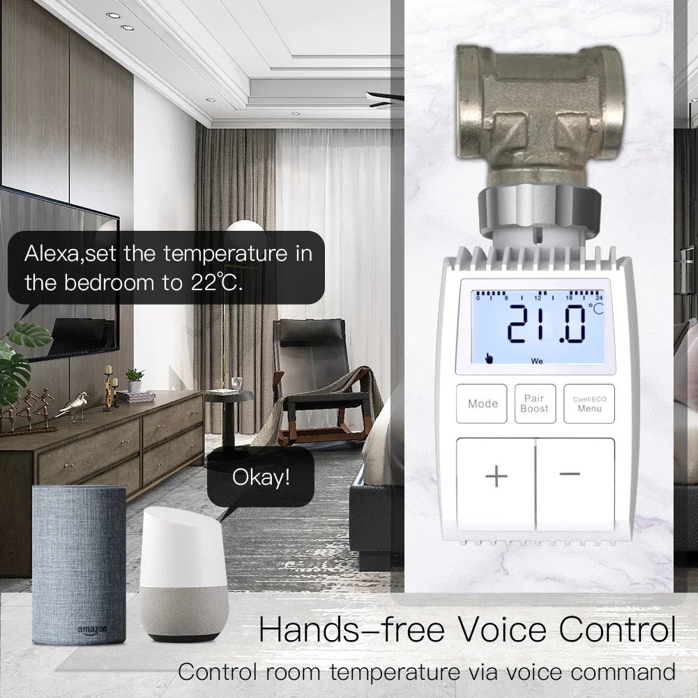 Moes Tuya ZigBee3.0 Radiator Actuator Valve Smart Thermostat Temperature Controller External Sensor TRV Voice Control Alexa