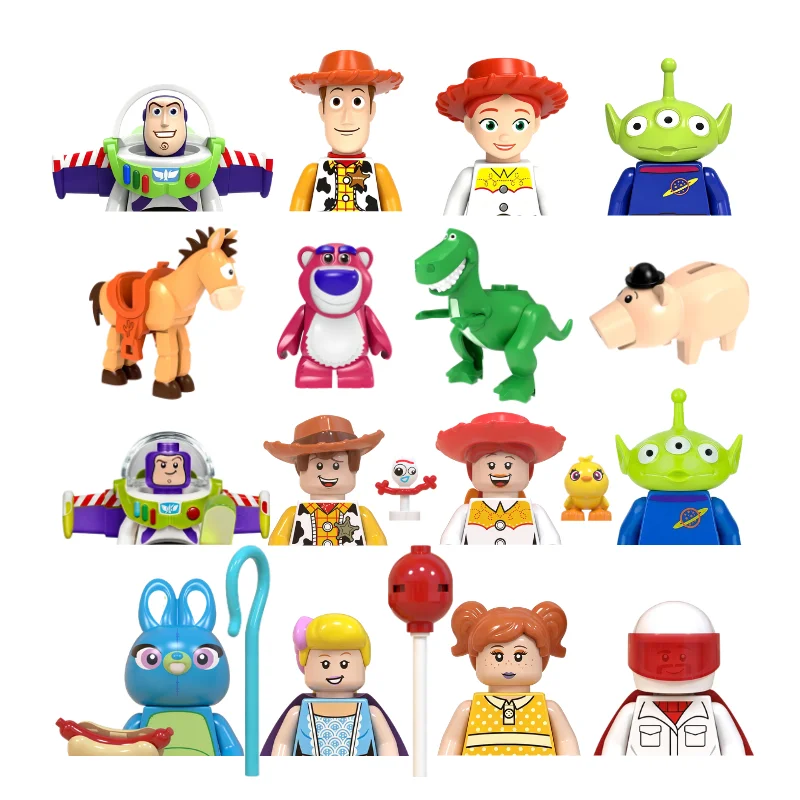 Image of Toy Story PG8222 WM6060 Baustein-Minifigur Buzz Lightyear Woody Jessie Alien Rex Erdbeer-Bär Ham Schwein Sammlerstück Spielzeug