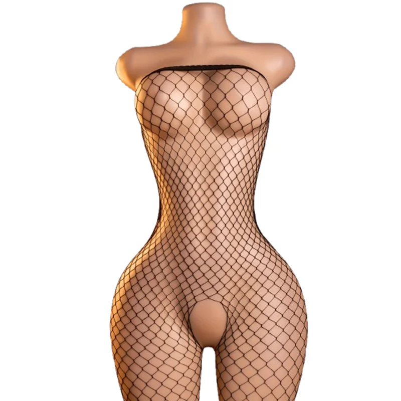 1-Piece Women's Strapless Open-Crotch Bodysuit Lingerie – Stretchy, Sheer, Cut-Out, Slit-Detail Bodysuit; Sexy Cosplay Outfit