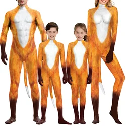 Family Matching Outfits Cosplay Animal Print Costume Bodysuit Suit Adult Jumpsuit With tail Halloween Party Parenting Clothes