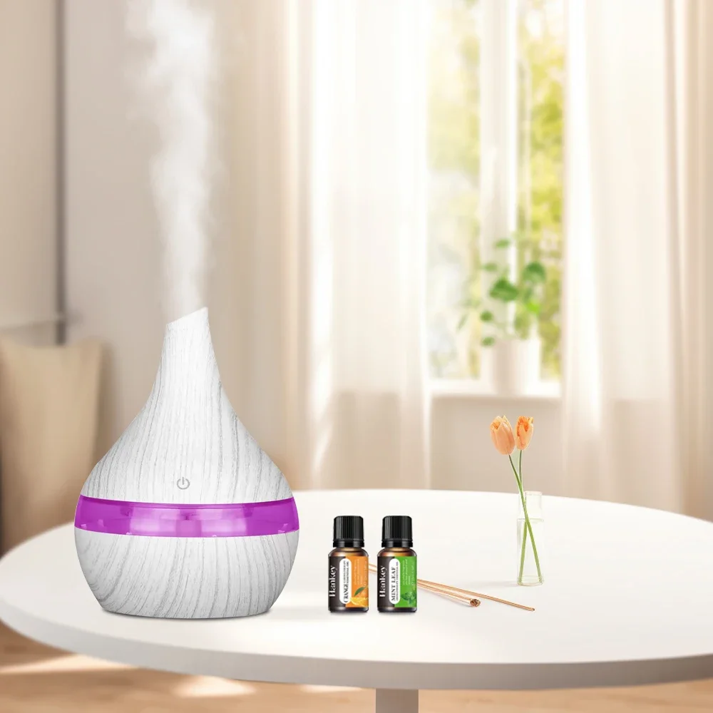 2-in-1 Wood Grain Humidifier & Essential Oil Diffuser, 300ml USB Desktop Hydration with Aroma Oils, home essentials