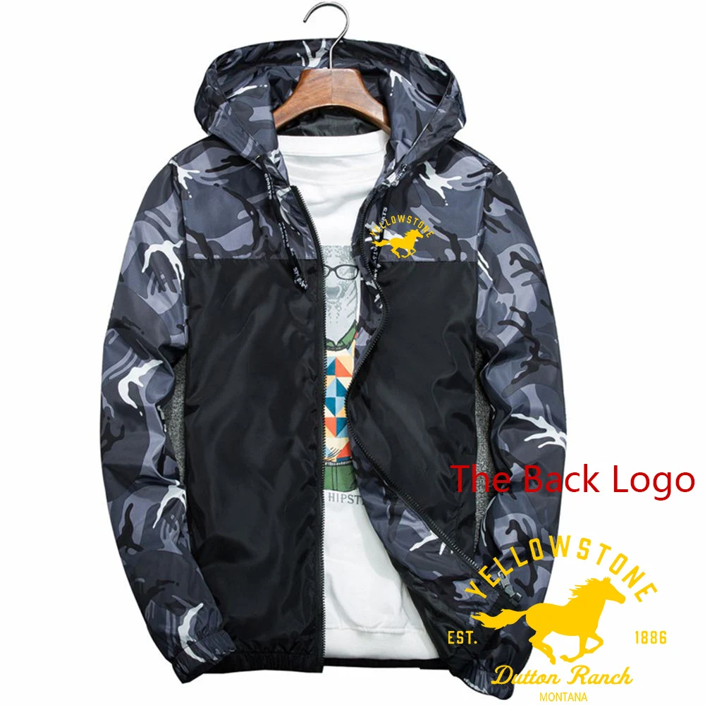 

2025 Spring Autumn Outdoor Windproof Camouflage Jacket Coat Men's Hot Yellowstone Dutton Print Splicing Comfortable Slim Hoodies