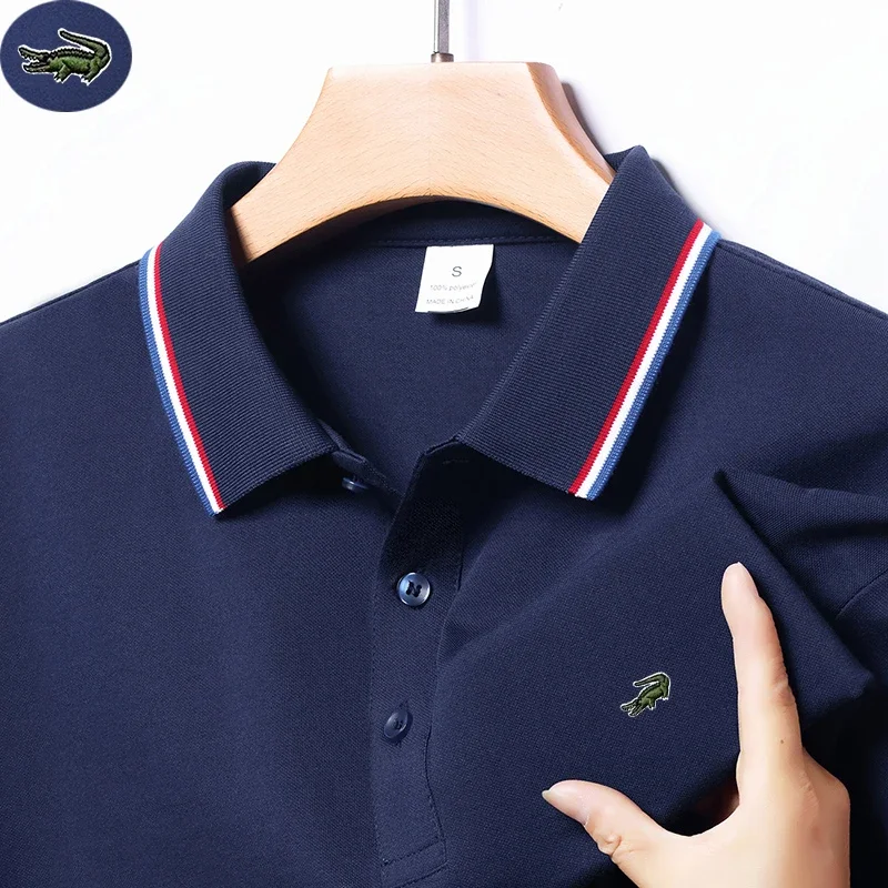 الأحجام الأوروبية والأمريكية الجديدة الصيف المطرزة تي شيرت الرجال قصيرة الأكمام تنفس أعلى الأعمال عارضة بولو قميص للرجال #3