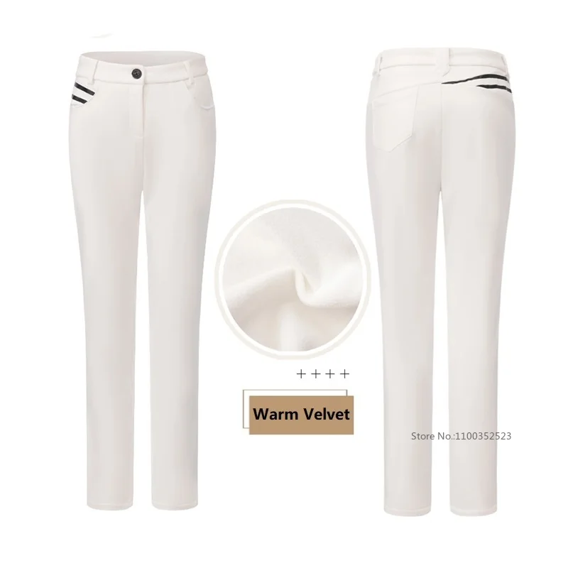 Women Warm Golf Pencil Pants Winter Ladies Slim Golf Long Sweatpants Thicken Fleece Casual Sports Trousers with Pocket