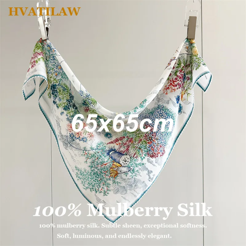 

100% Pure Silk Scarf Women 65x65cm Square Head Scarf Fashion Print Hair Bandana Small Neck Neckerchief Female Foulard Shawl Gift