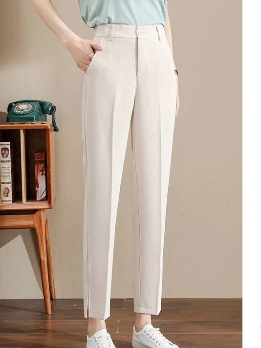 

Повседневные брюки-палаццо с разрезами по бокам, прямые, с высокой талией, из тонкой полиэстеровой ткани, без бренда, в уличном стиле