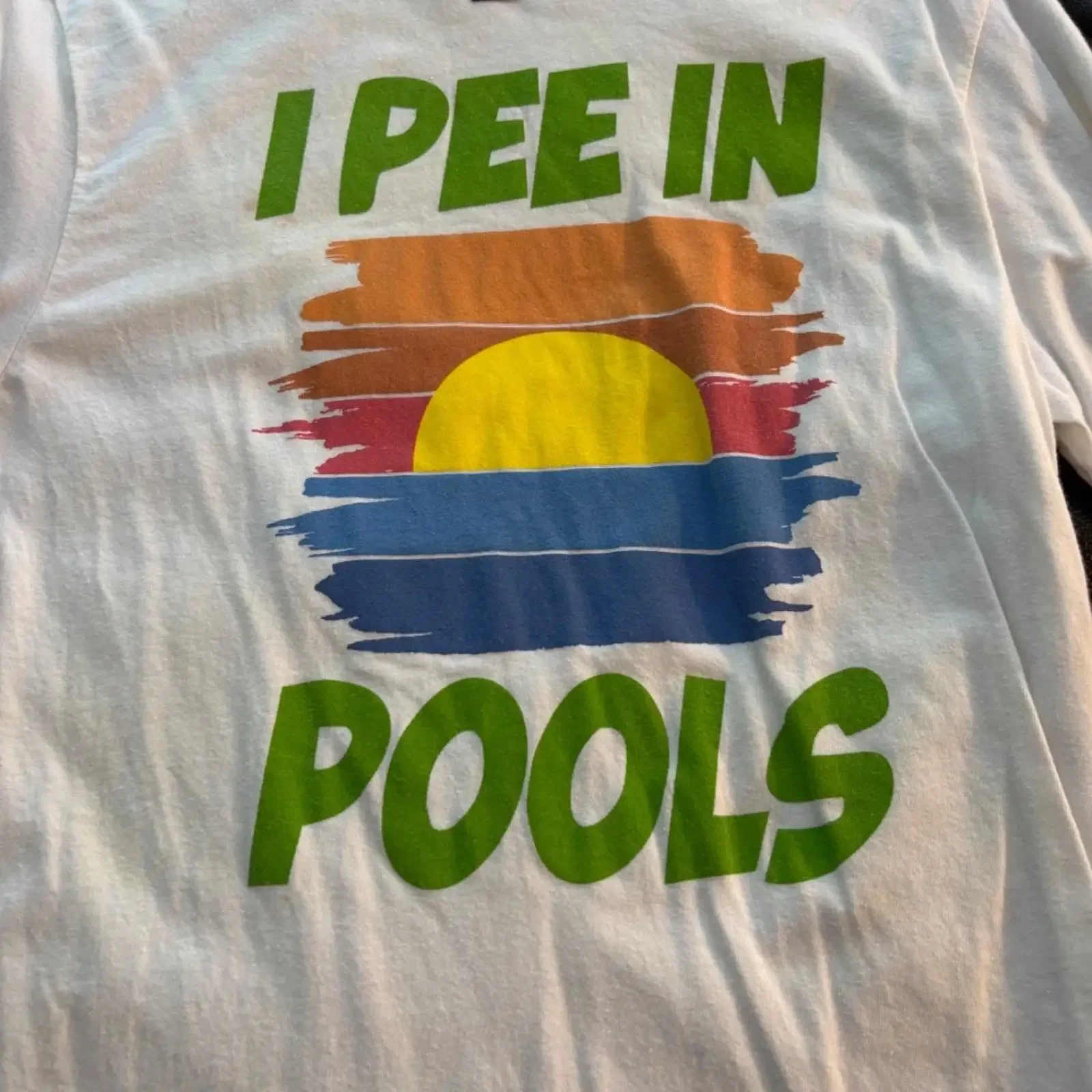 I pee in Pools mint white long sleeve T Shirt med mens studio wardrobe auction vintage Washed fashion Casual Breathable Stylish