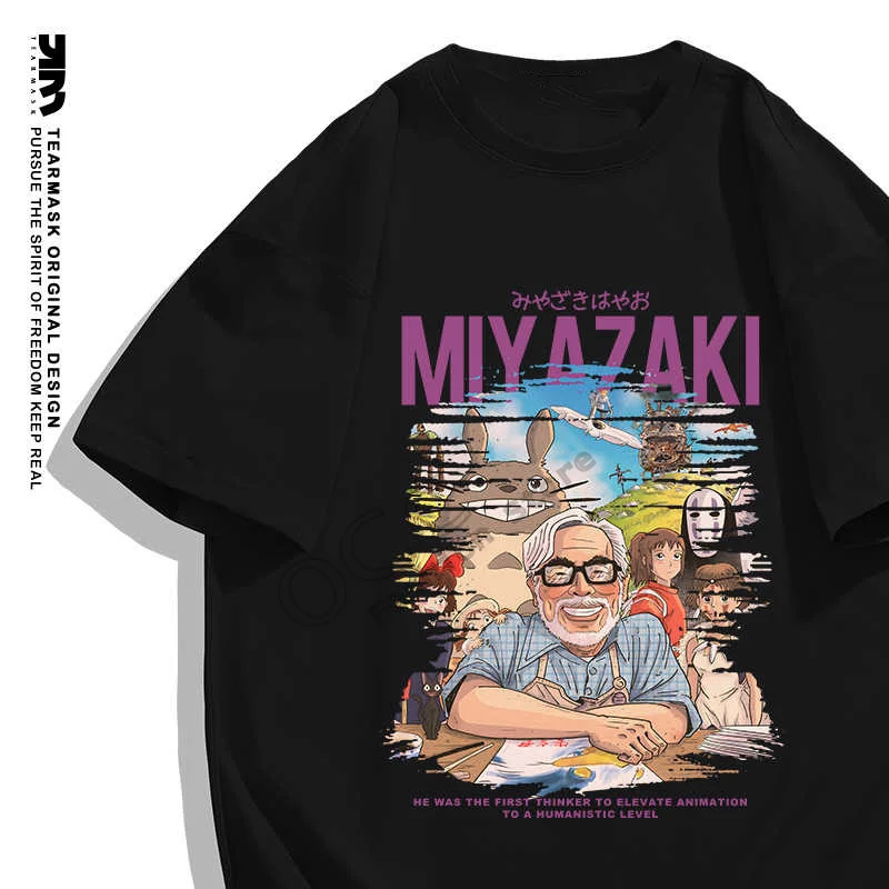 Miyazaki Hayao Short-Sleeved T-Shirt Spring Summer Men's And Women's Japanese Anime Retro Illustration Around Cotton T-shirts