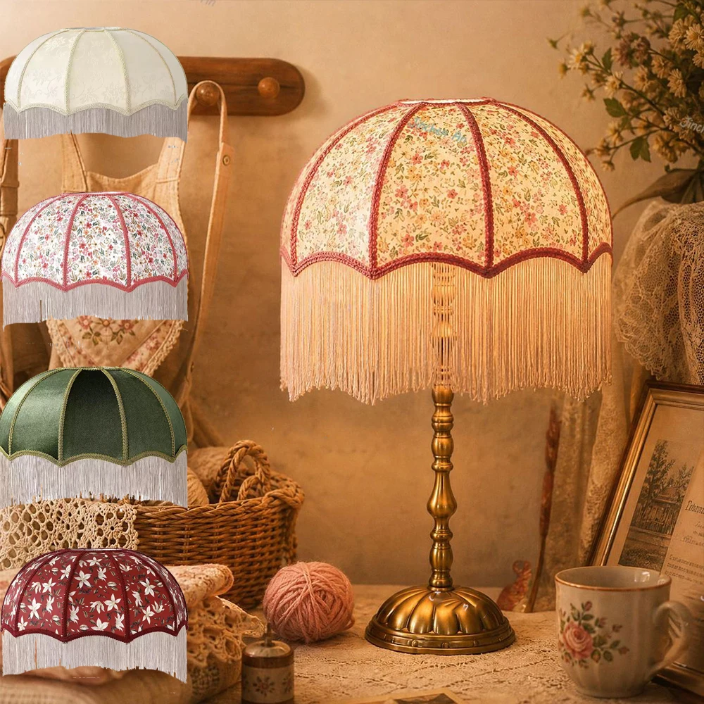Retro Style Barrel Lamp Shades Cloth Bead Light Shade LampShades Floor Lamp Table Lamp Cover Pendant Living Room Decoration