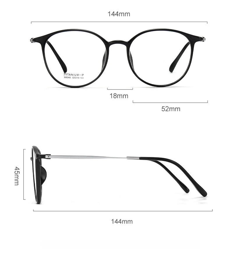 Yimaruili M8345 Eyeglasses — Frame Dimensions & Sizing Chart