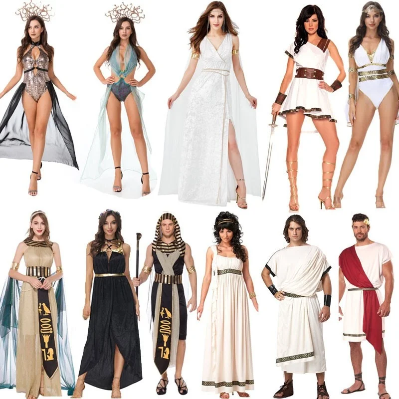 

Medieval Roman Goddess Queen Long Dress Halloween Costume for Men Parent-Child Matching Outfit Polyester Ethnic Stage Costume