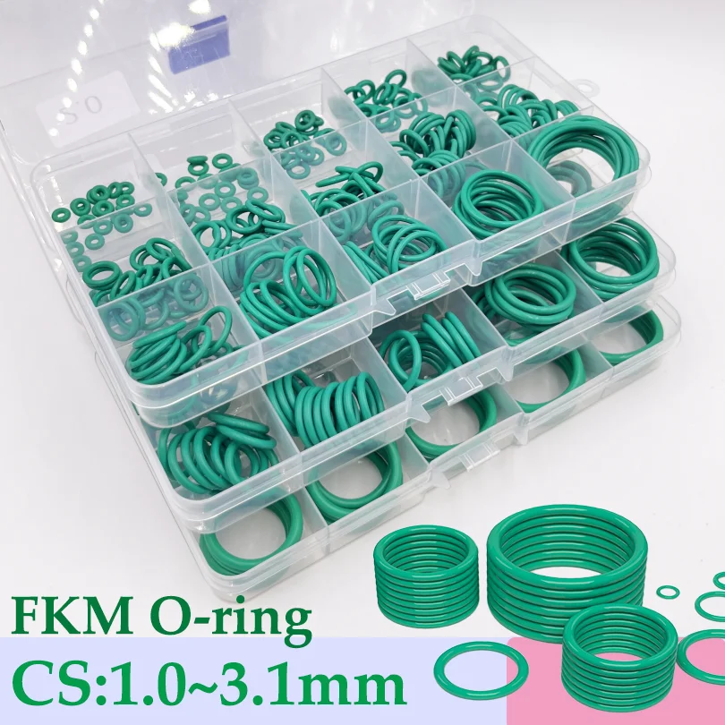 250s Green FKM O Ring Sealing Gasket Heat Resistance High Hardness Corrosion CS 1/1.5/2/2.4/3.1 Fluorine Rubber Seal O-rings Kit