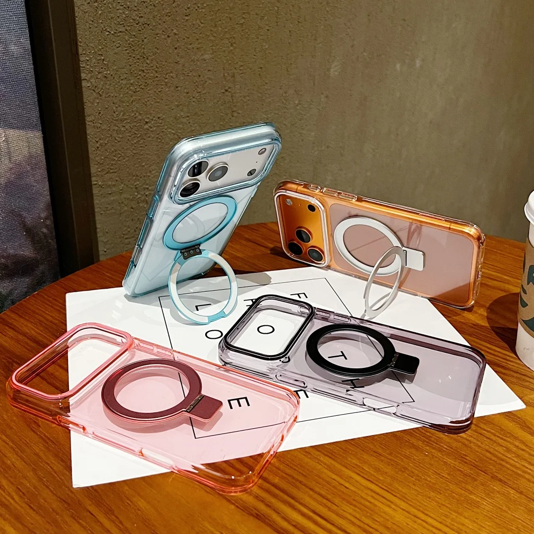 Clear Case for iphone 17 16 Air Pro Max Built-in Magnet Contrast Color Metal Stand Raised Lens Lips Protection Soft TPU Case - Image 6