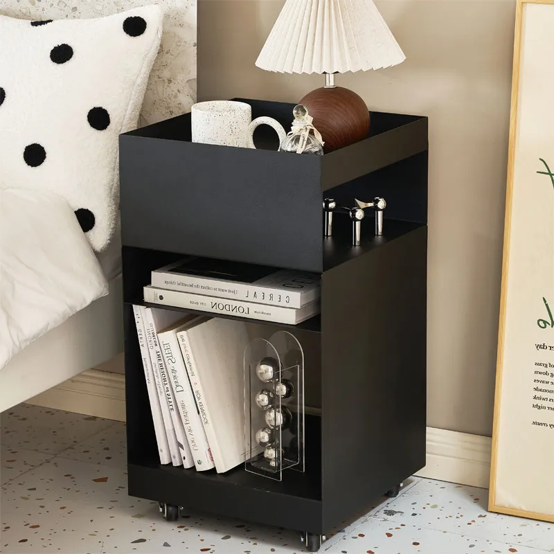 Silver Metal Rolling Side Cabinet, 3-Tier Open Storage Rack, Movable End Table For Living Room Sofa Side Home Display Organizer