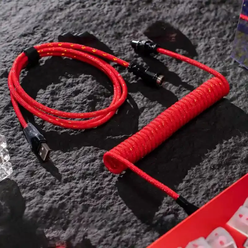 

For Magnetic Switch USB A To Type C Mechanical Gaming Keyboard Double Sleeved Wire GX16 Detachable Aviator Coiled Power Cable.