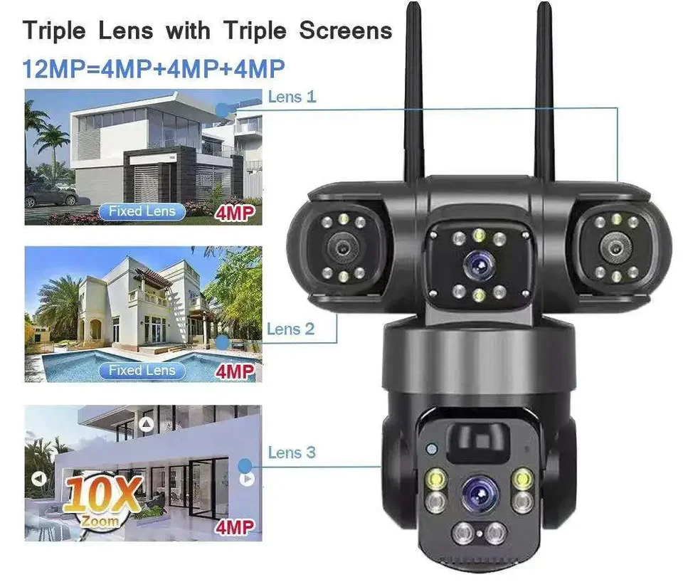 ソーラーWiFiセキュリティカメラ、V380 Pro トリプルスクリーンPTZ