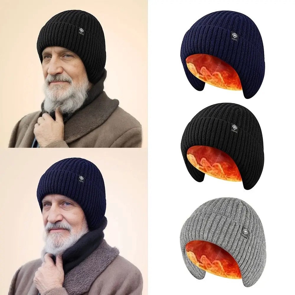 New Thickening Knitted Hats Windproof Ear Protectors Woolen Caps Plush Beanie Hats Middle-aged And Elderly Men