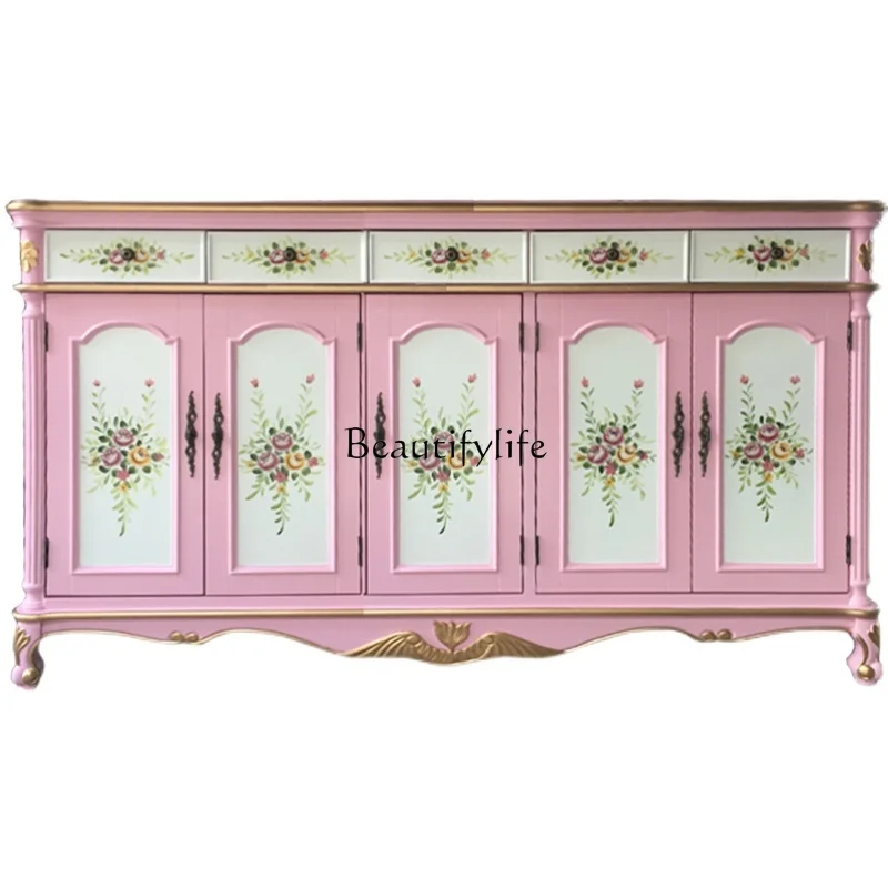 

Large capacity porch cabinet at the door of the home European solid wood dining side locker