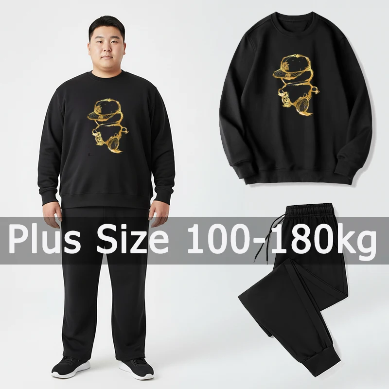 Plus Size Uomo Felpa Set Pantaloni lunghi Tute sportive 5XL 6XL 7XL 100-180kg Autunno Inverno Maglie a manica lunga Abbigliamento uomo di grandi dimensioni