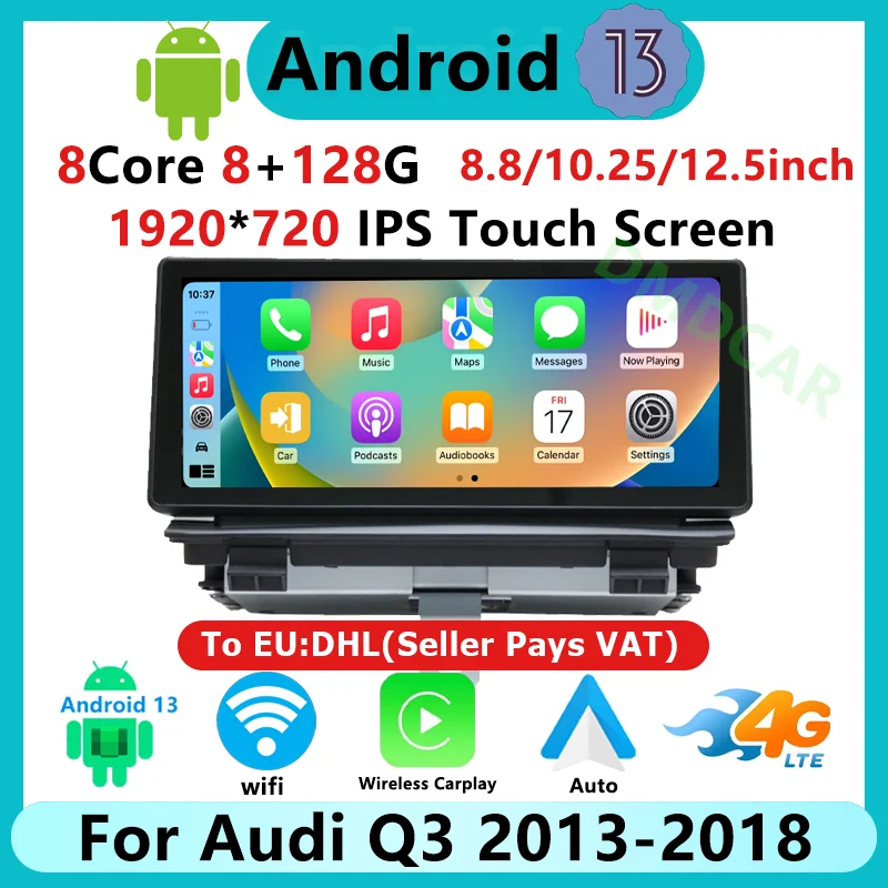 

Factory Price 10.25" 8 Core Android 13 128G Wireless Carplay For AUDI Q3 2013-2018 Car Player Multimedia GPS Navigation Screen