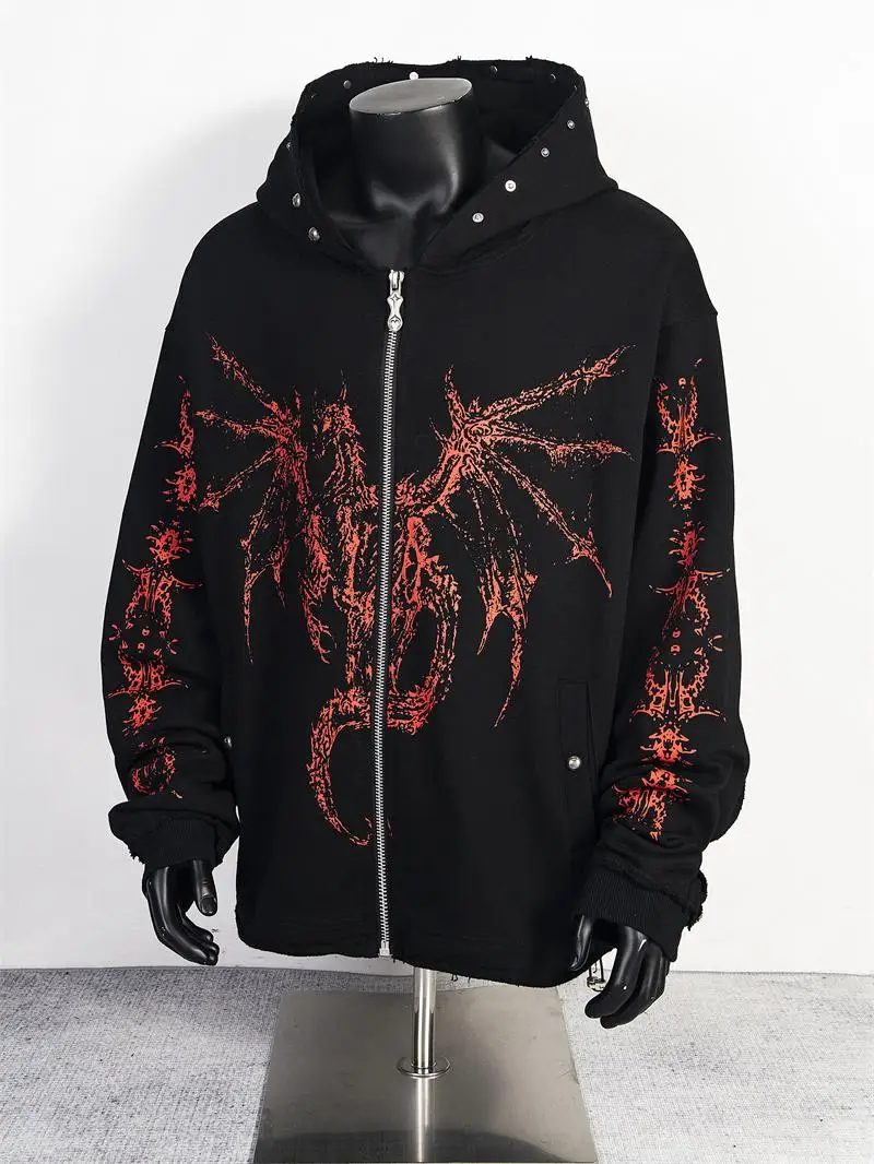 

Свободная толстовка с капюшоном, кардиган, мужская и женская, Dragon Bone, Сатана, дьявол, повседневная верхняя одежда с принтом, осень-зима, Новое поступление, уличная одежда