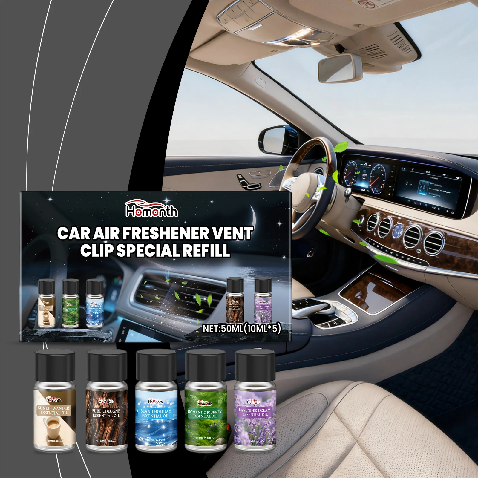 Car Air Freshener Set, featuring delicate fragrance and enduring aroma, keeps your car interior fresh and pleasant all day long.
