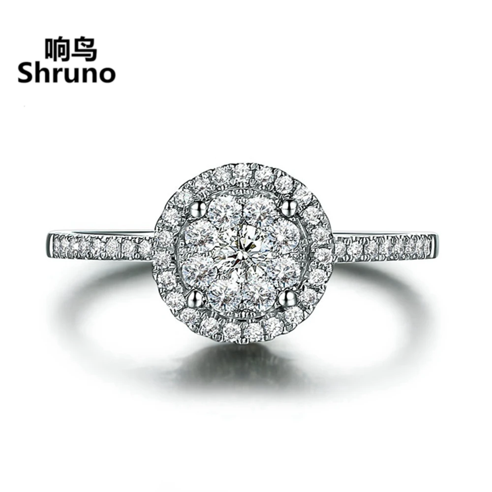 

Shruno Solid 18K AU750 White Gold SI/H 0.45ct Natural Diamond Engagement Ring For Women Diamond Wedding Party Gif Fine Jewelry