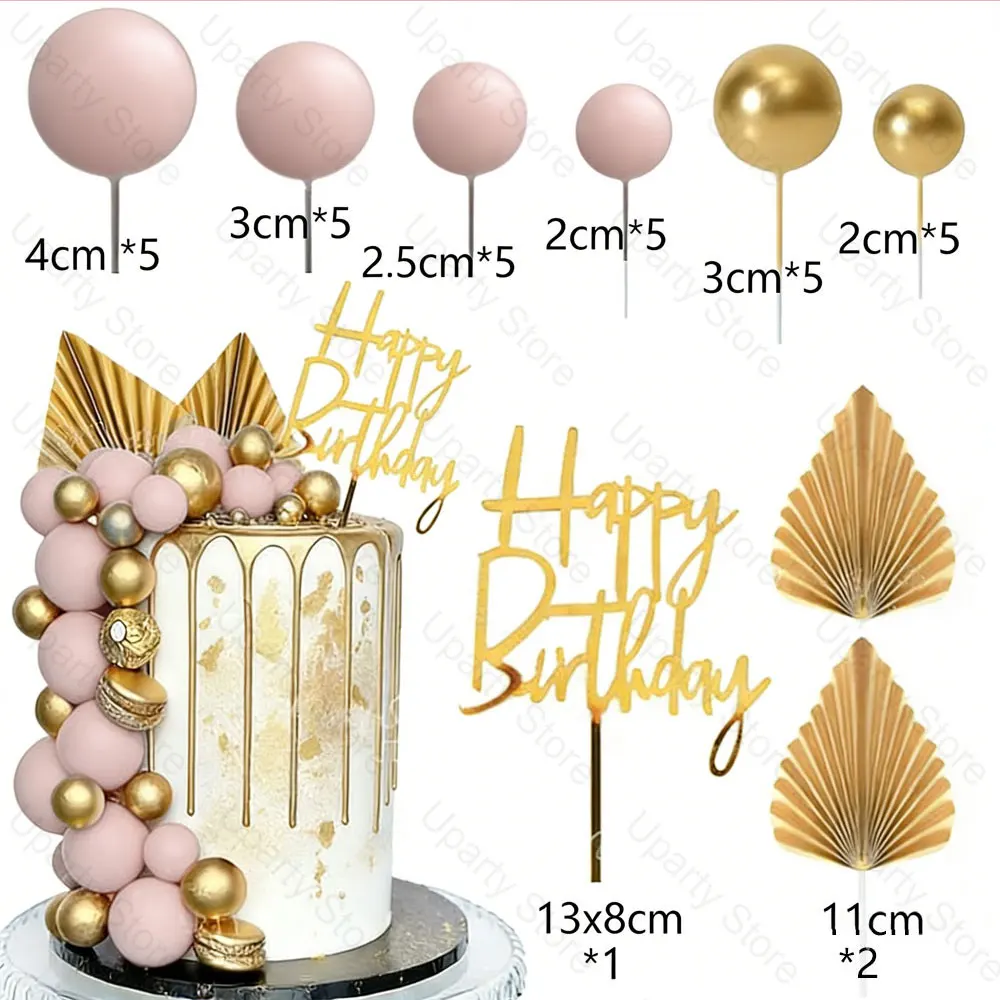 33-teiliges Happy Birthday Tortendeko-Set 2-4cm Schaumstoffbälle Acryl Gold Geburtstagstorten-Dekorationen für Geburtstag Hochzeit Jubiläum Dekoration – Detail 9